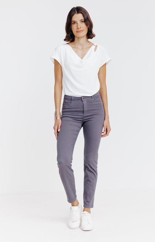 Pantalon 7/8 brodé en coton viscose