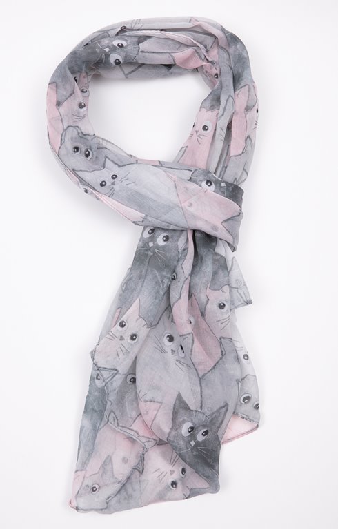 Grand foulard léger imprimé chat