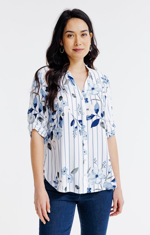 Chemise rayée imprimé fleuri