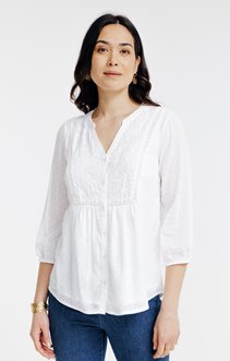 Blouse boutonnée col mao avec broderie