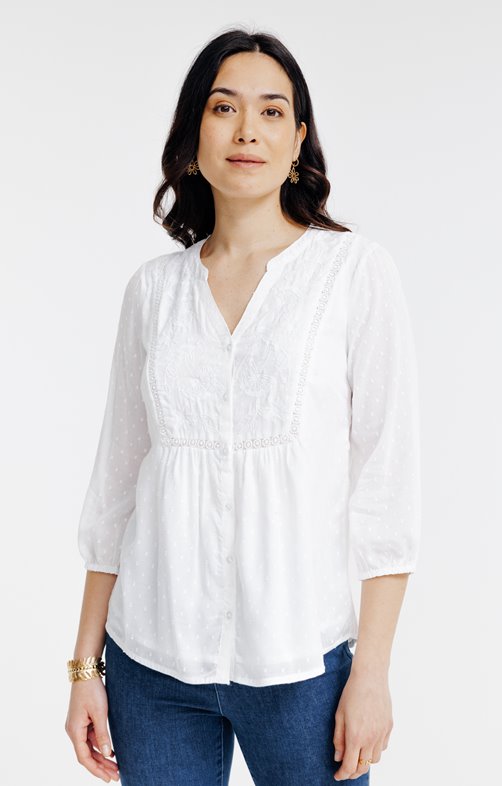 Blouse boutonnée col mao avec broderie