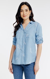 Chemise unie brodée fleur ginko