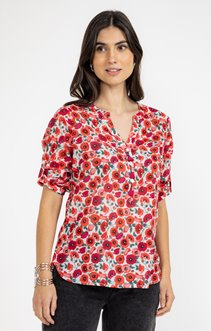 Tunique imprimée fleurs avec pompons