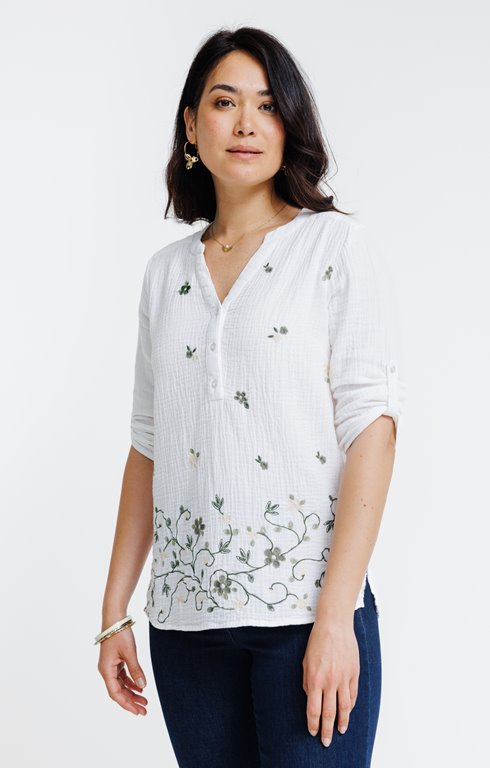 Tunique en gaze de coton brodée