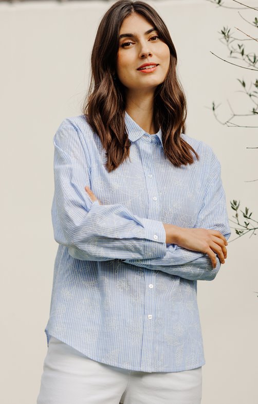 Chemise rayée avec broderie gomme