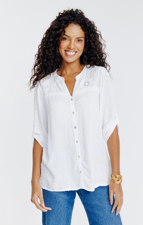 Blouse boutonnée mix matières
