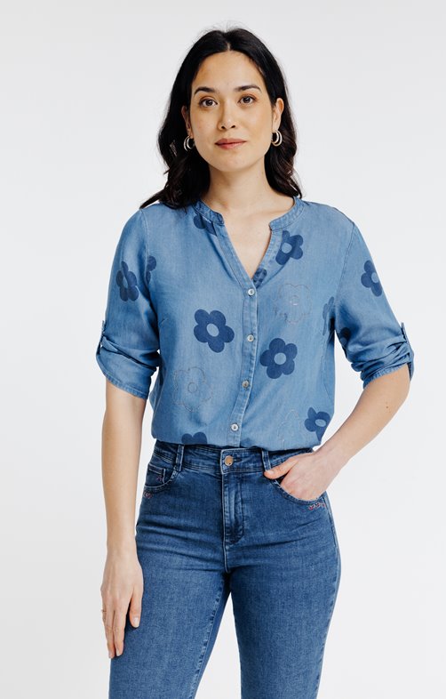 Blouse imprimée à strass en lyocell
