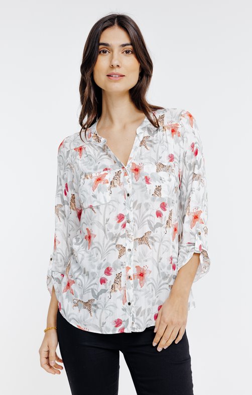 BLOUSE COL MAO IMPRIMEE JUNGLE