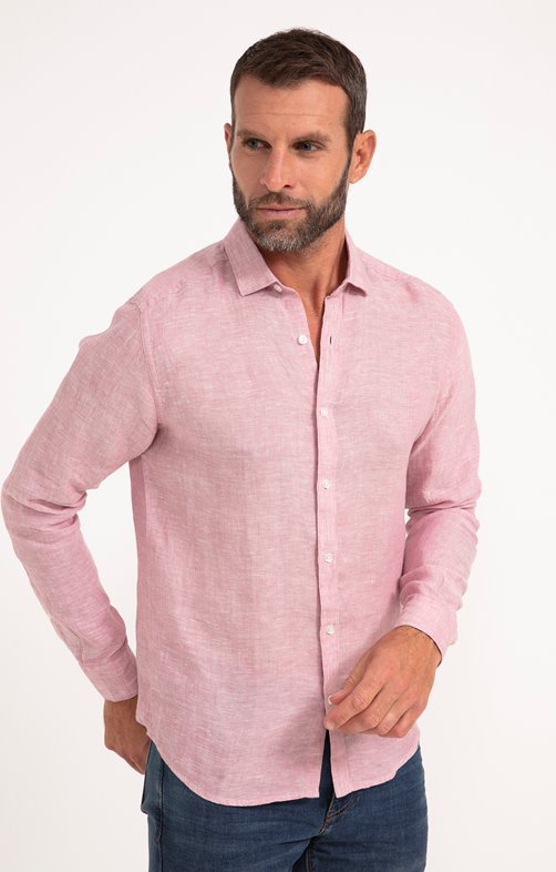 Chemise manches longues unie en lin