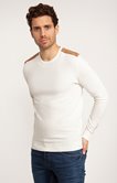 Pull col tunisien blanc chambray