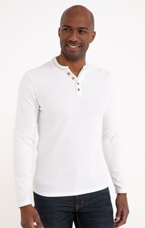 Pull col tunisien blanc chambray