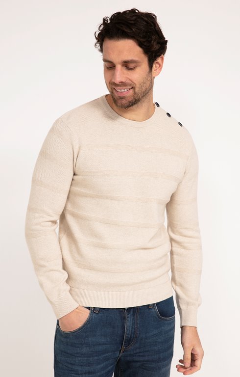 Pull col rond beige avec boutons