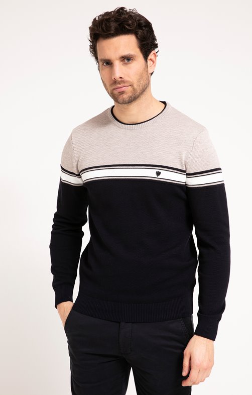 Pull col rond bicolore risotto