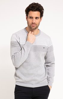 Pull col rond rayé uni grisy