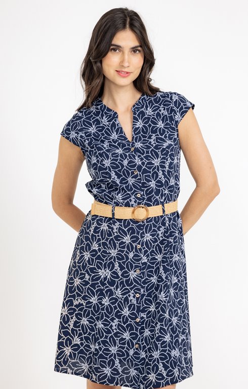 Robe chemise avec boutons et ceinture