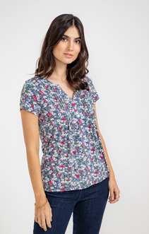 TEE-SHIRT ETE COL MAO IMPRIME FLEURS