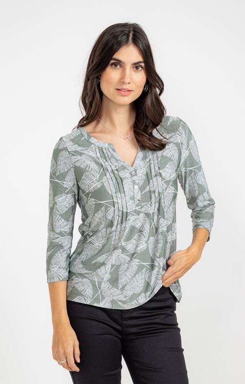 T-shirt Hawaïen Femme Manches 3/4 - Imprimé Floral, Col En V, Tunique Décontractée, Polyester Léger, été