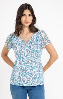 Tee-shirt mix matière à imprimé fleur