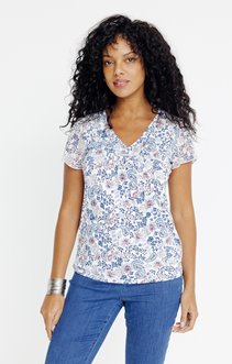 Tee shirt mix matière imprimé fleur