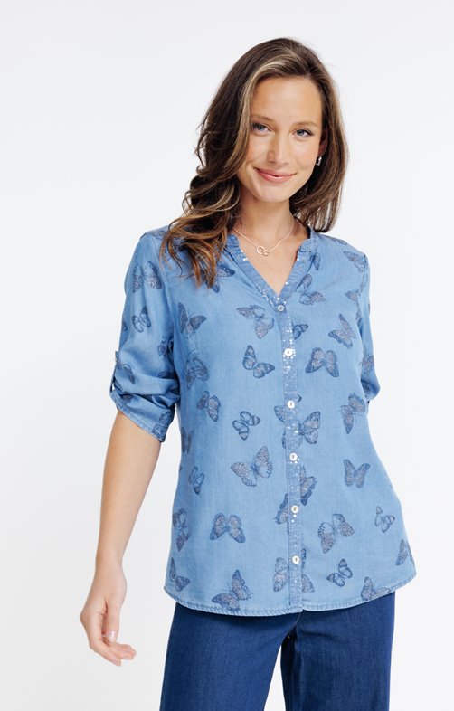 Chemise col mao imprimée