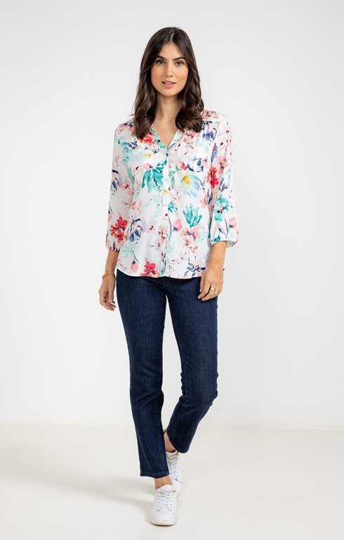 Chemisier Femme S And G En Polyester - Motif Fleur Camouflage Kaki/Marron - Taille 44 Occasion