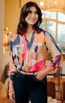 Chemise boutonnée à imprimé colorblock