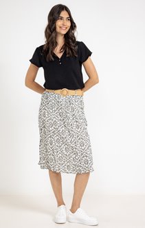 Jupe imprimée froissée midi et ceinture