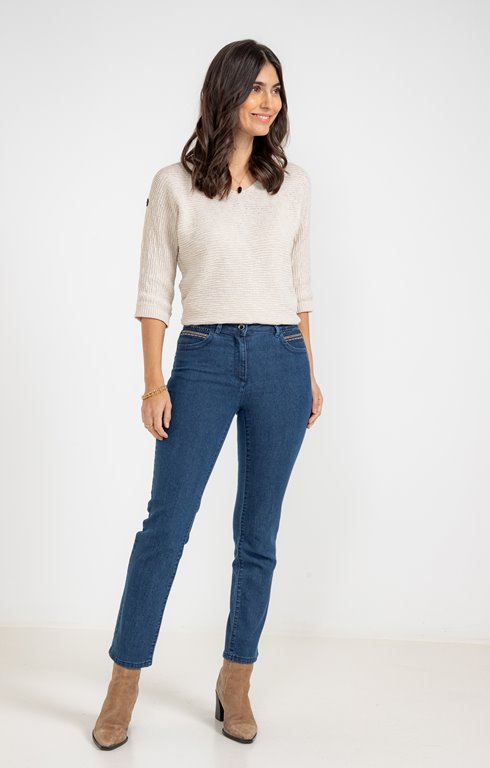 Pantalon 7/8 en denim brut, coupe droite