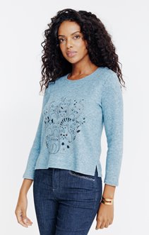 Pull imprimé placé et strass