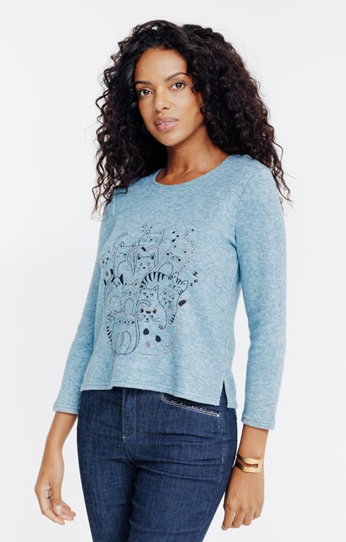 Pull imprimé placé et strass