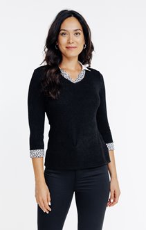 Pull 2-en-1 col chemise