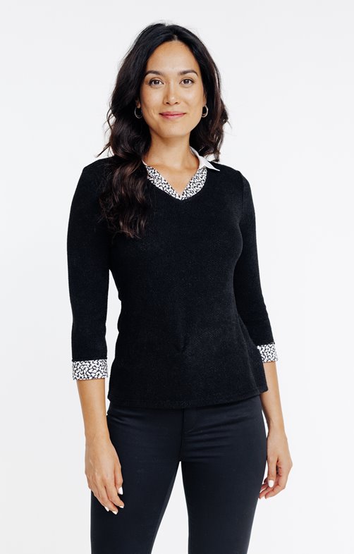 Pull 2-en-1 col chemise