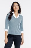 Pull 2-en-1 col chemise avec clous