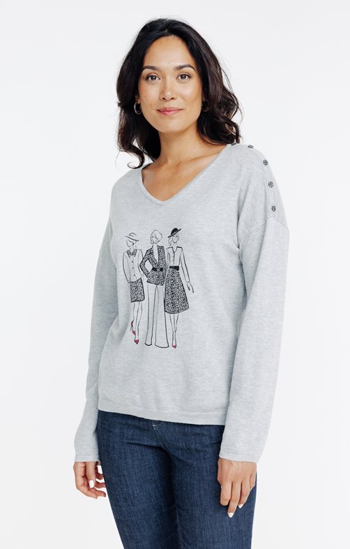 Pull avec imprimé placé et studs