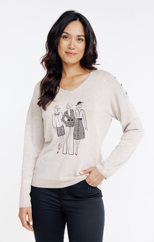 Pull avec imprimé placé et studs