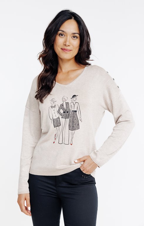 Pull avec imprimé placé et studs