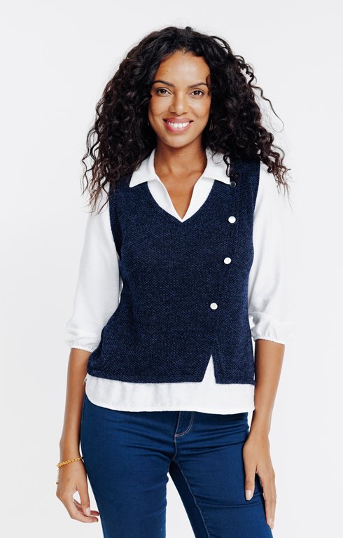 Pull 2-en-1 manches chaîne et trame