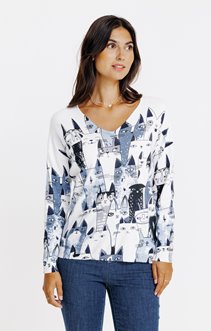Pull imprimé chats et strass