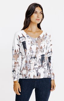 Pull imprimé chats et strass