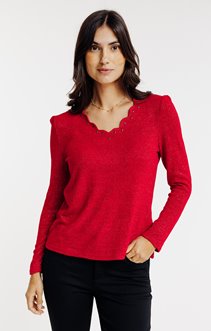 Pull maille brillante col festonné