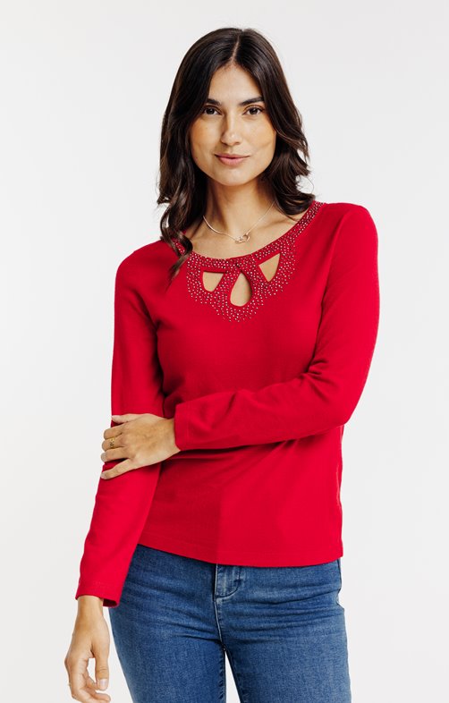 Pull col fantaisie avec strass