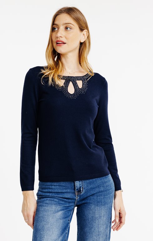Pull col fantaisie avec strass