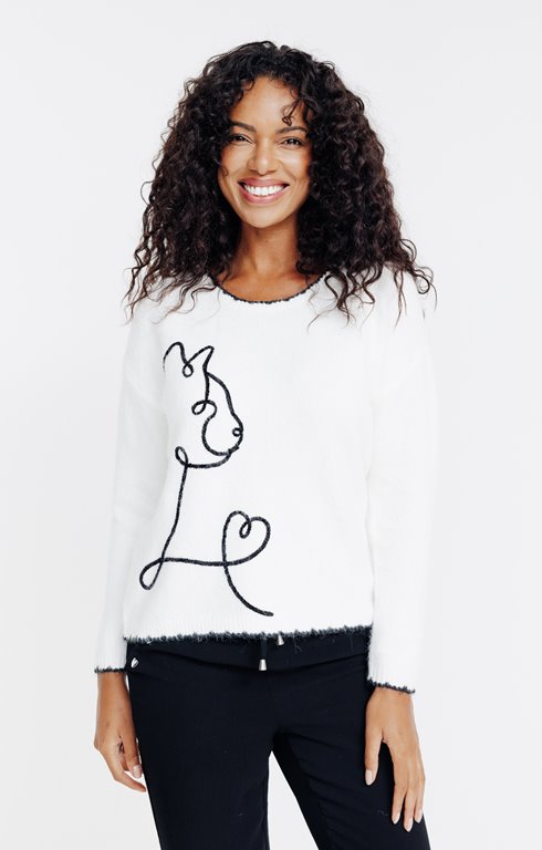 Pull avec motif chat contrasté