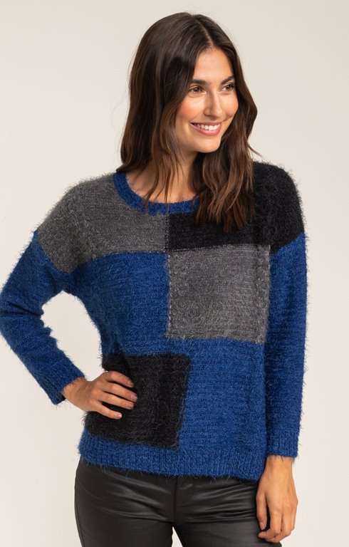 PULL COL ROND FILS POILU COLORBLOCK 