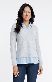 Pull 2-en-1 col chemise rayé