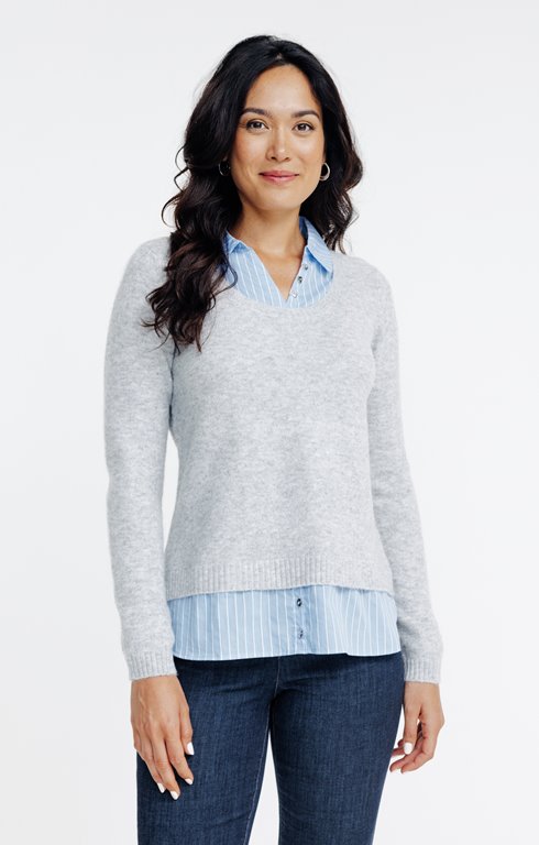 Pull 2-en-1 col chemise rayé