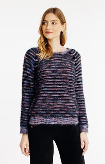 Pull tricotage fantaisie et rayures