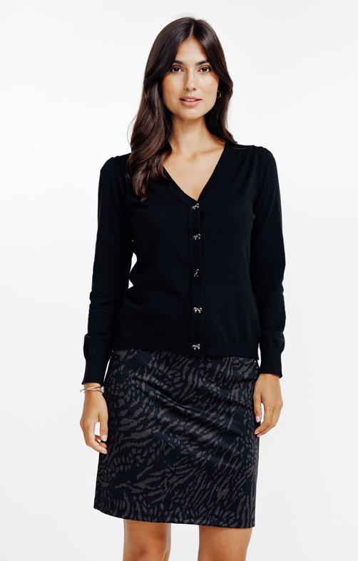 Cardigan col v avec boutons noeuds