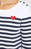 Tee-shirt rayé col rond broderie coeur