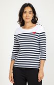 Tee-shirt rayé col rond broderie coeur